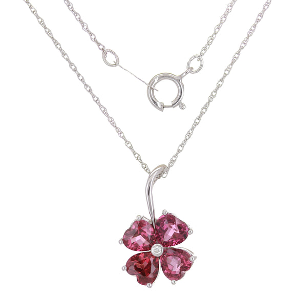 14k White Gold Rhodolite Garnet & Diamond Accent Floral Heart Pendant Necklace