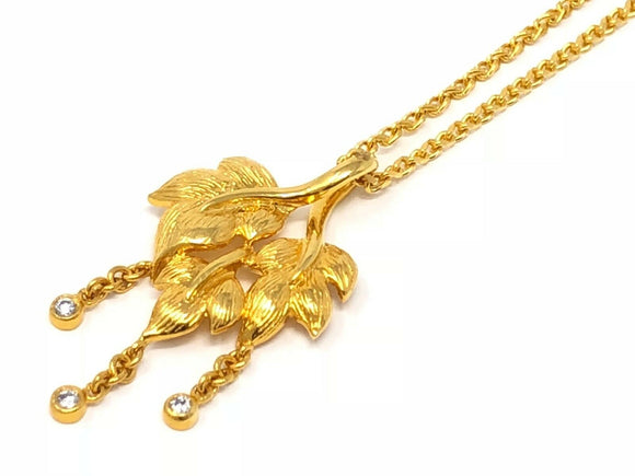 22k Yellow Gold Leaves Charm Pendant with Diamond & Anchor Necklace 18.5