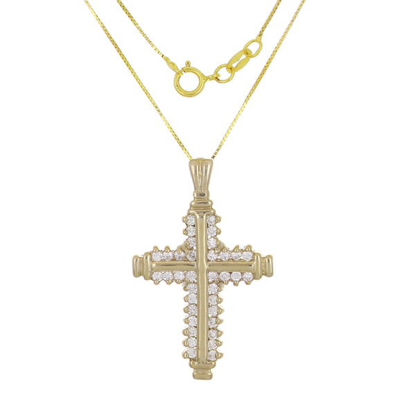 14k Yellow Gold 0.45ctw Diamond Cross Pendant Necklace 18
