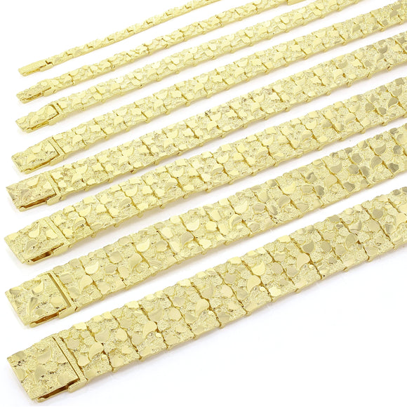 A close-up image of some of Direct Source Gold & Diamond's nugget bracelets in real gold.