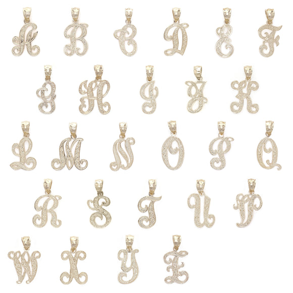 Classy initial gold pendants in cursive from Direct Source Gold & Diamond.