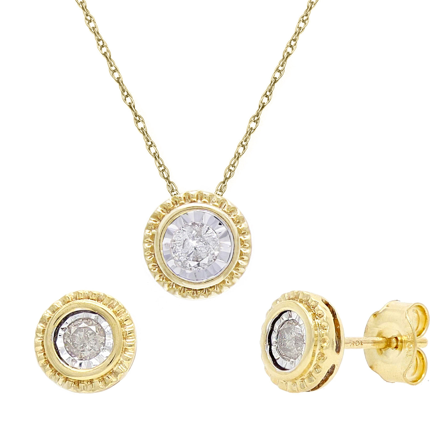 Real diamond and gold necklace and earring set by Direct Source Gold & Diamond.