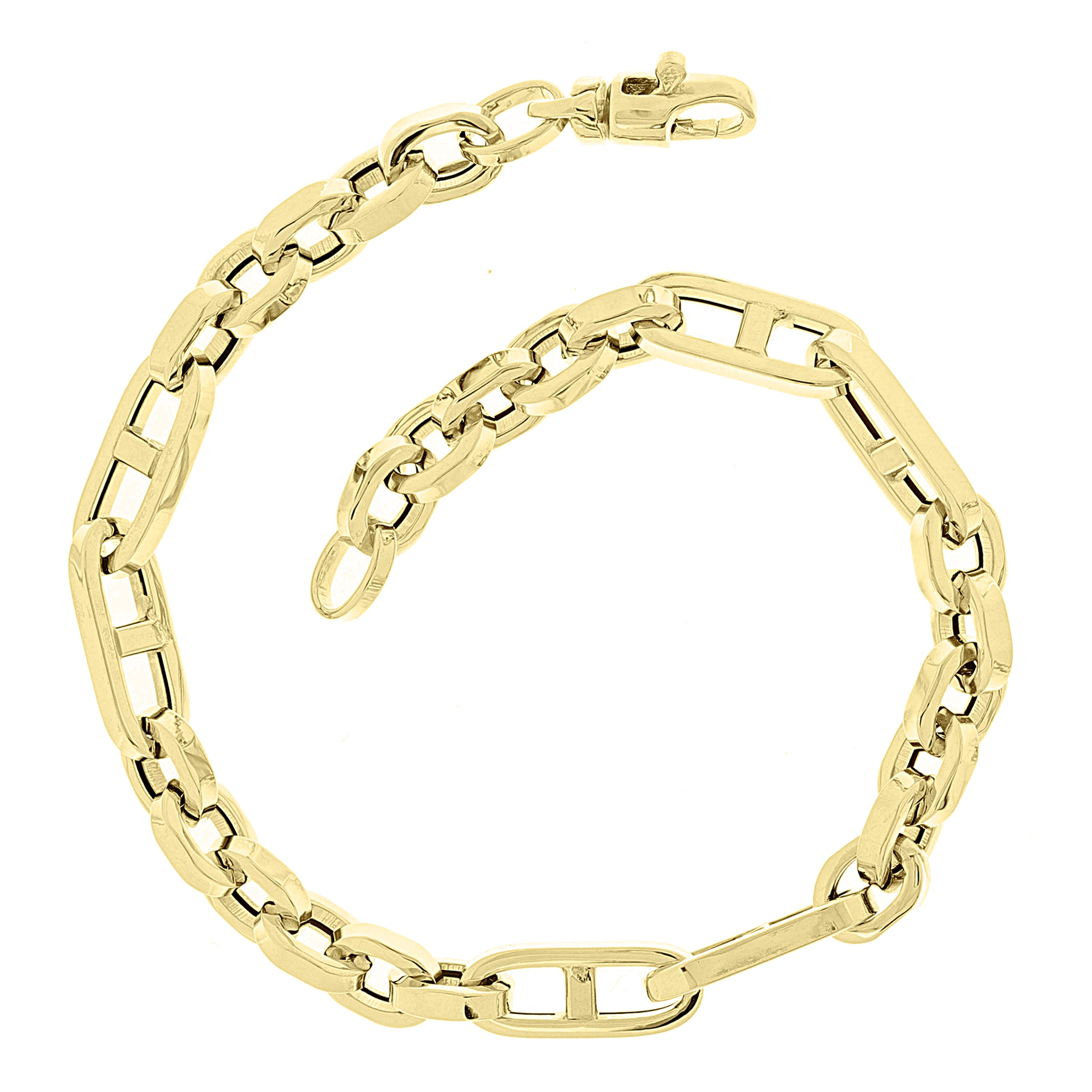 Italian 14k Yellow Gold Oval & Mariner Link Chain Bracelet 8" 6mm 6.6 grams