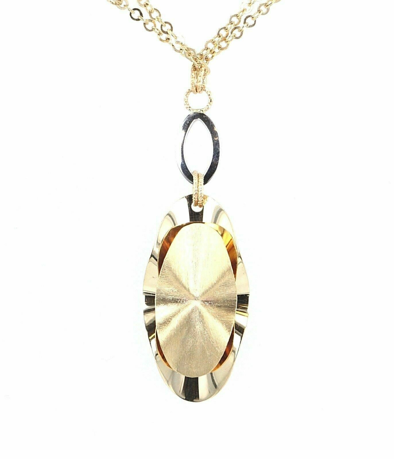 Italian 14k Two Tone Gold Oval Charm Chain Statement Necklace Double Rolo 17"