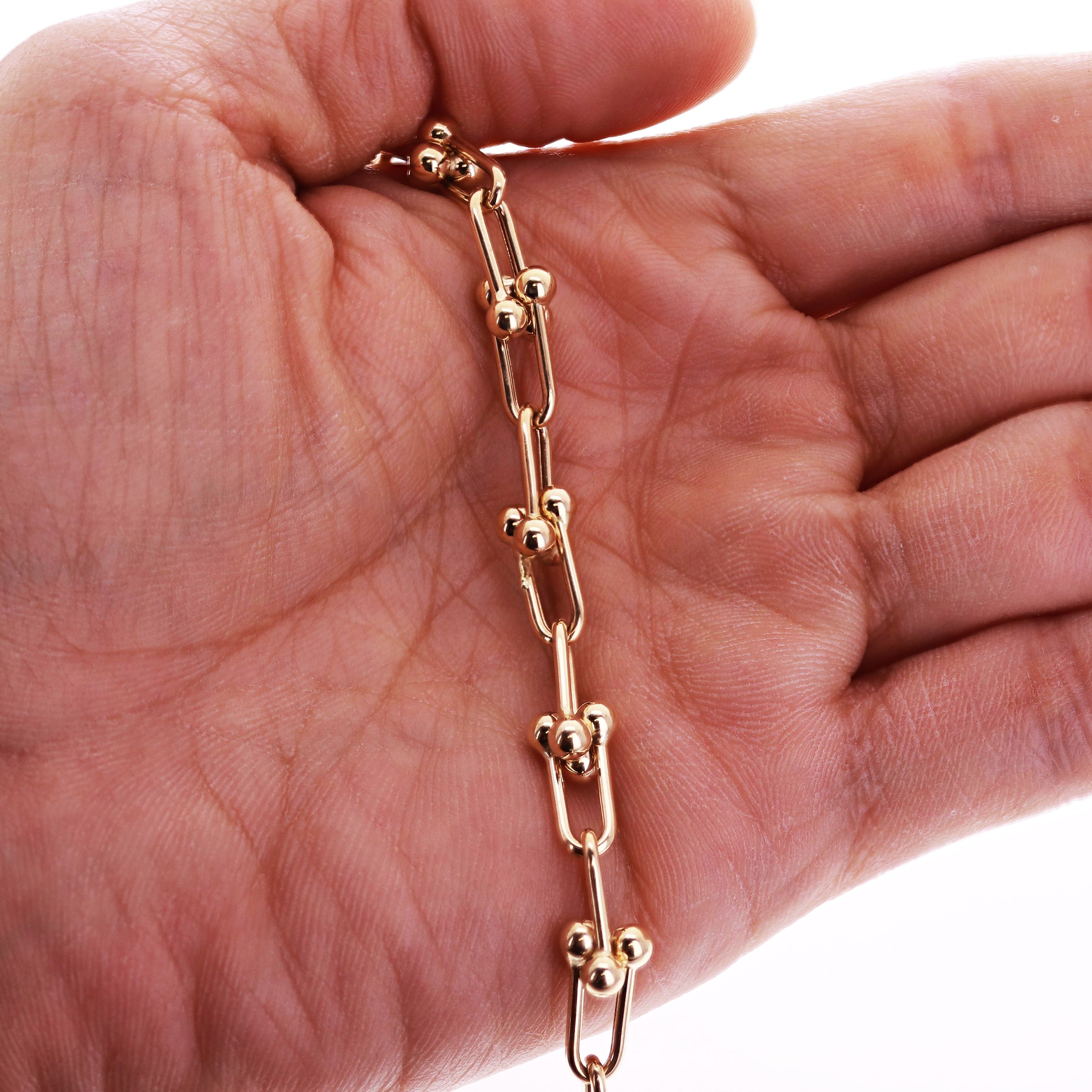 Italian 14k Yellow Gold Semi-Solid U-Link Chain Bracelet 7.5" 8mm 9.9 grams