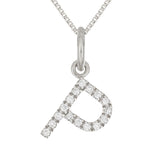 14k White Gold Diamond Initial Letter P Charm Pendant Necklace 18" - Letter P,White