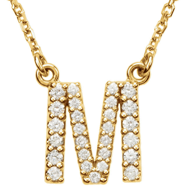 14k Yellow Gold Diamond Initial Letter M Alphabet Rolo Pendant Necklace 18" - Letter M,Yellow