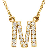 14k Yellow Gold Diamond Initial Letter M Alphabet Rolo Pendant Necklace 18" - Letter M,Yellow