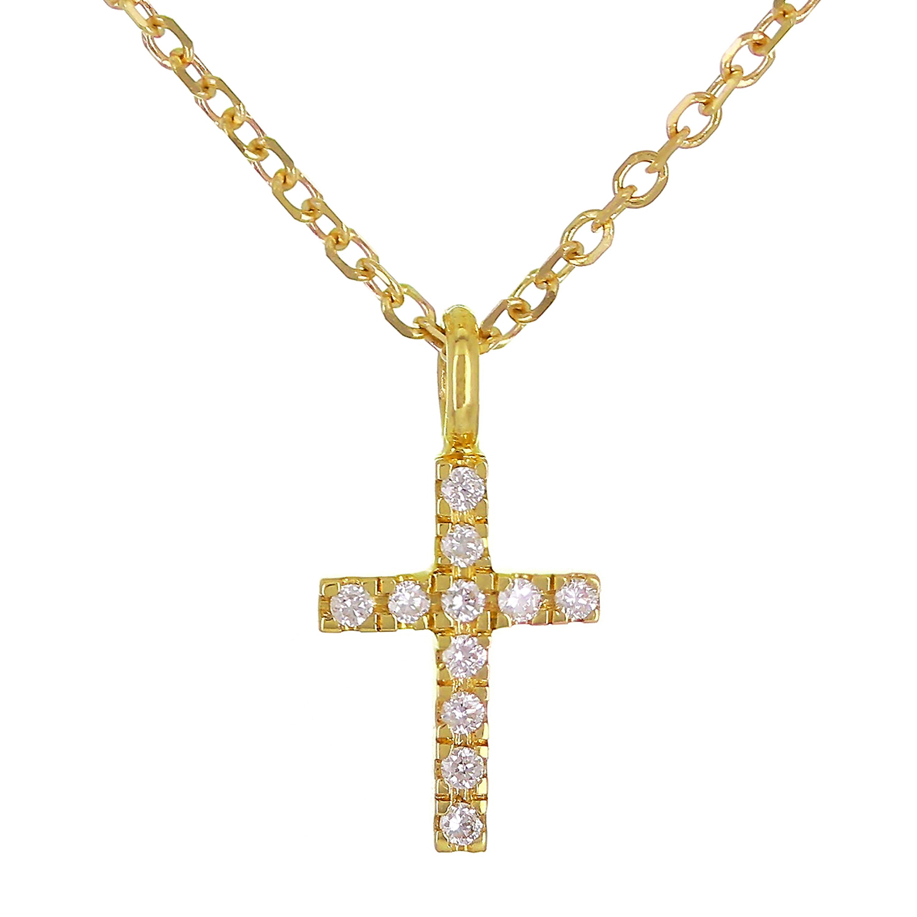 14k Yellow Gold 0.04ctw Diamond Cross Pendant Necklace - Yellow