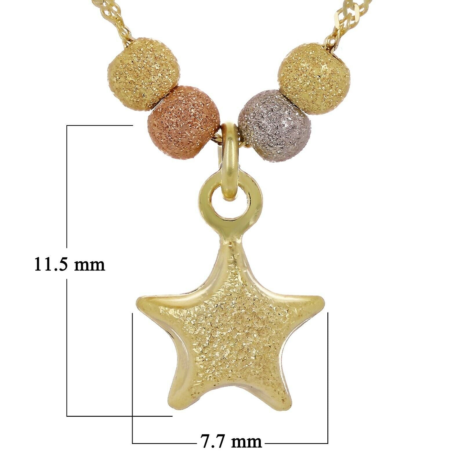14k Tri Color Gold Ball Beads Star Charms Singapore Chain Necklace 17"
