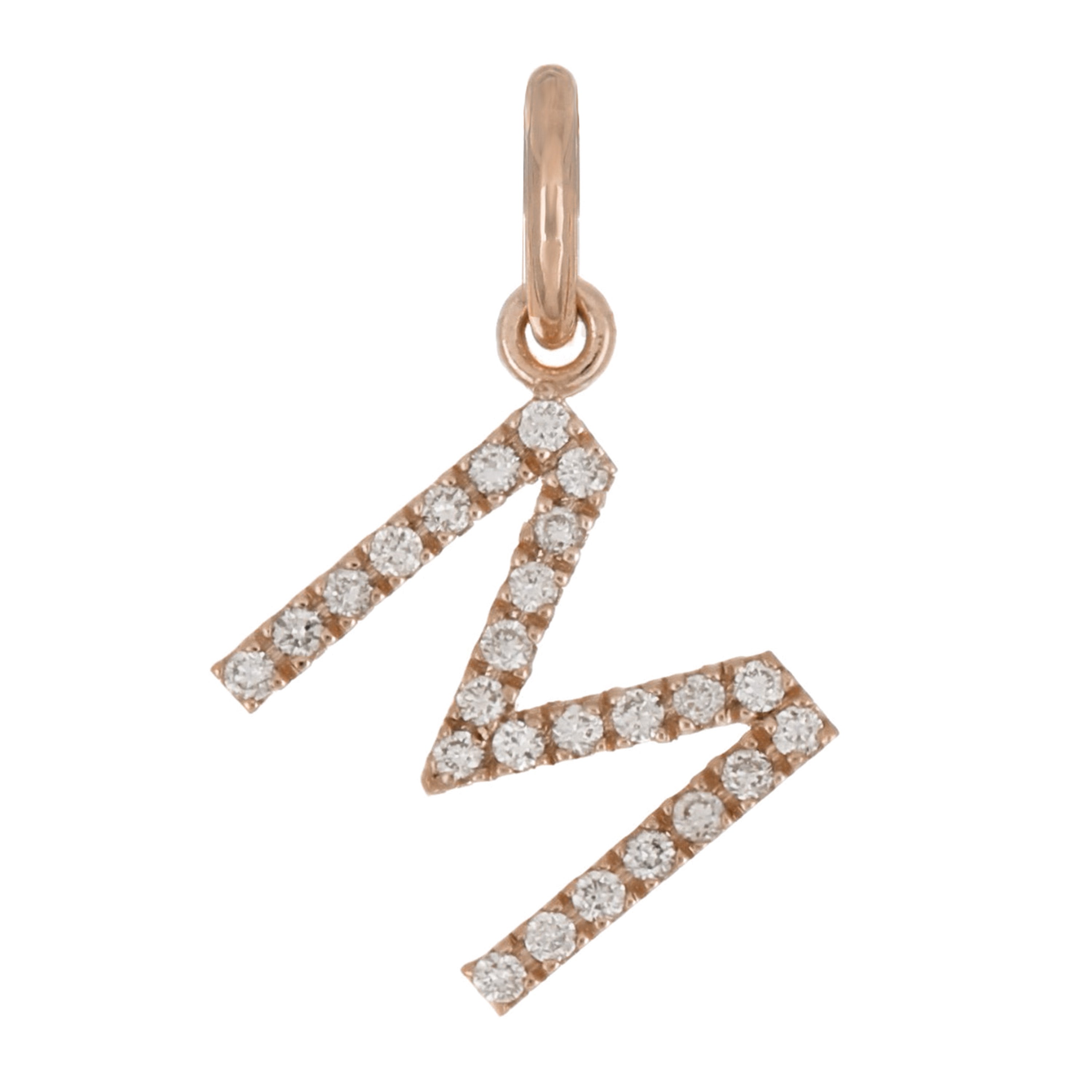 14k Rose Gold Diamond Initial Letter M Charm Pendant - Letter M,Rose