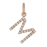 14k Rose Gold Diamond Initial Letter M Charm Pendant - Letter M,Rose