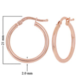 Italian 14k Rose Gold High Polished Plain Hollow Hoop Earrings 21x2mm 1.3 grams - Rose,Size 0.8" 1.3 grams