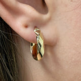 Italian 14k Yellow Gold Basket Weave 4mm 0.75" Diameter Round Hoop Earrings 1.6g