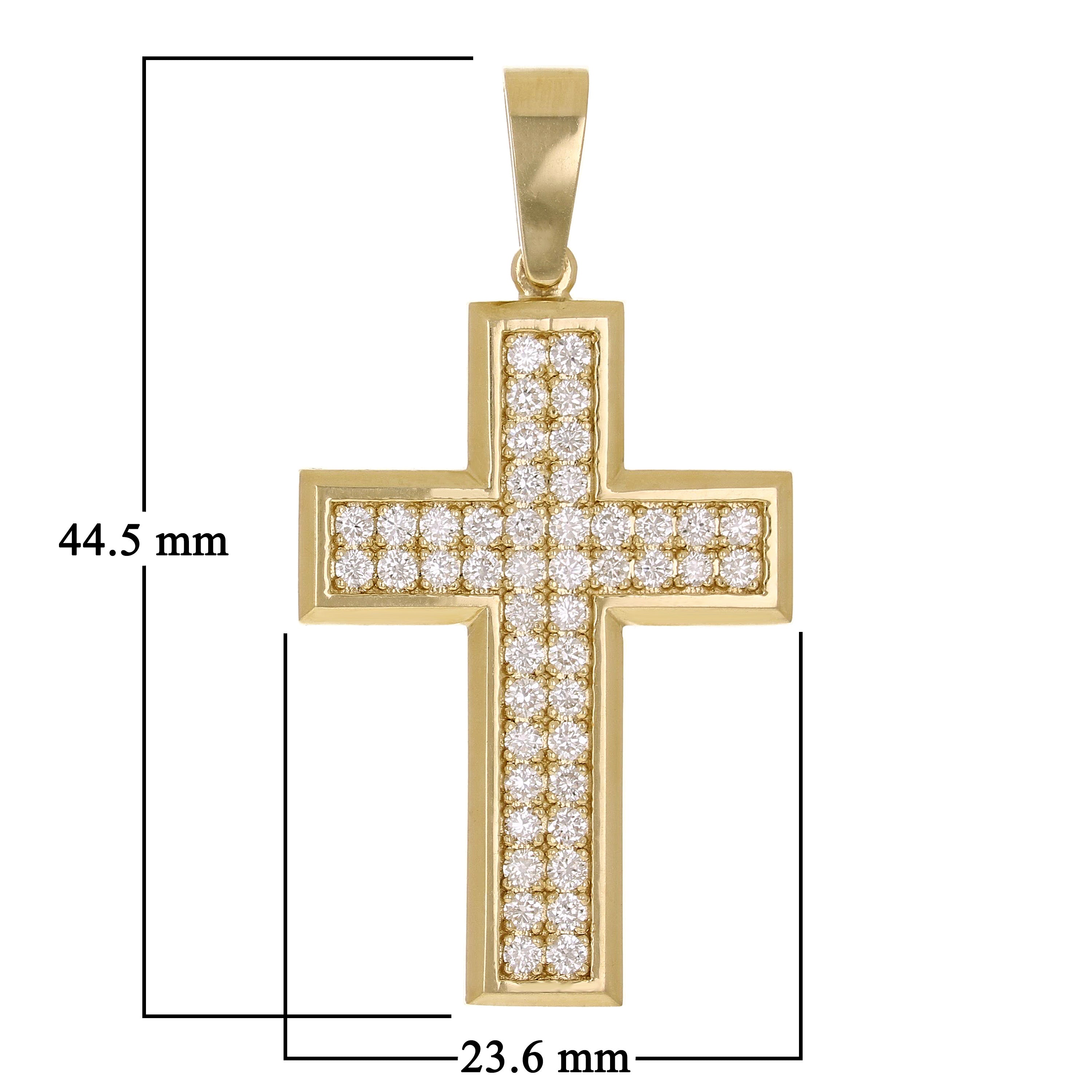 14k Yellow Gold 1.15ctw Diamond Cross Pendant 1.8" 8.5 grams
