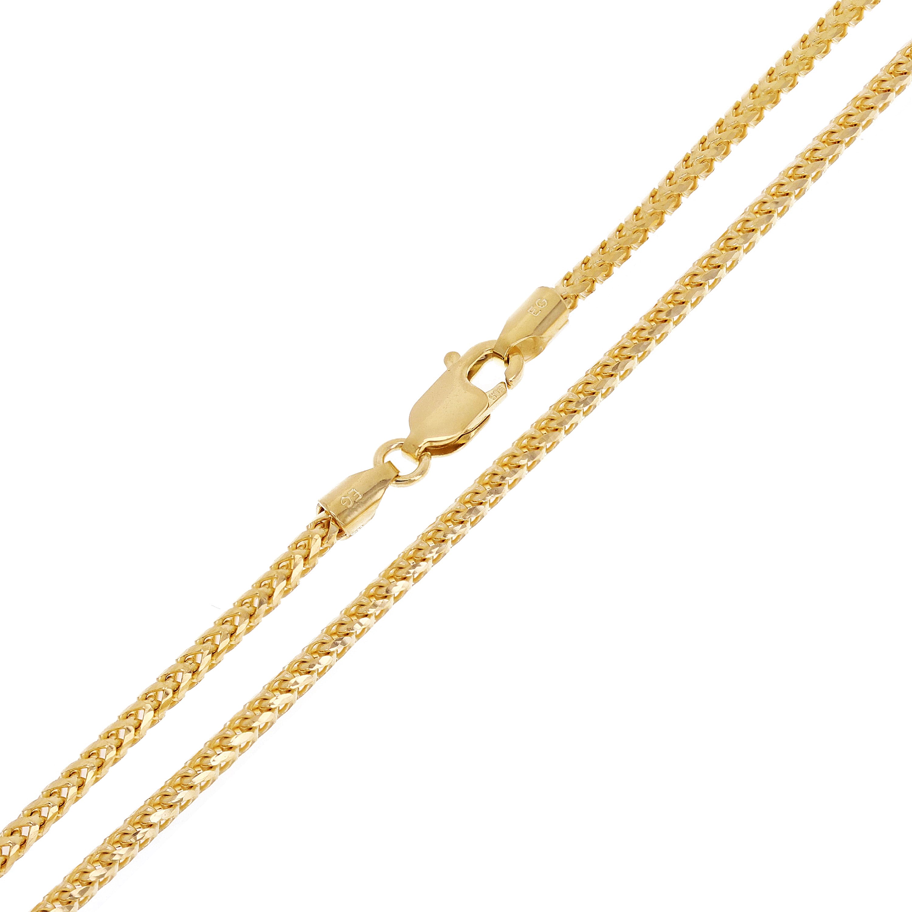 Italian 14k Yellow Gold Solid Diamond Cut Franco Chain Necklace 2 mm 18", 20", 22", 24"