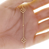 Italian 14k Yellow Gold Flower Lucky Four Leaf Clover Charm Bracelet 7" 2.3grams