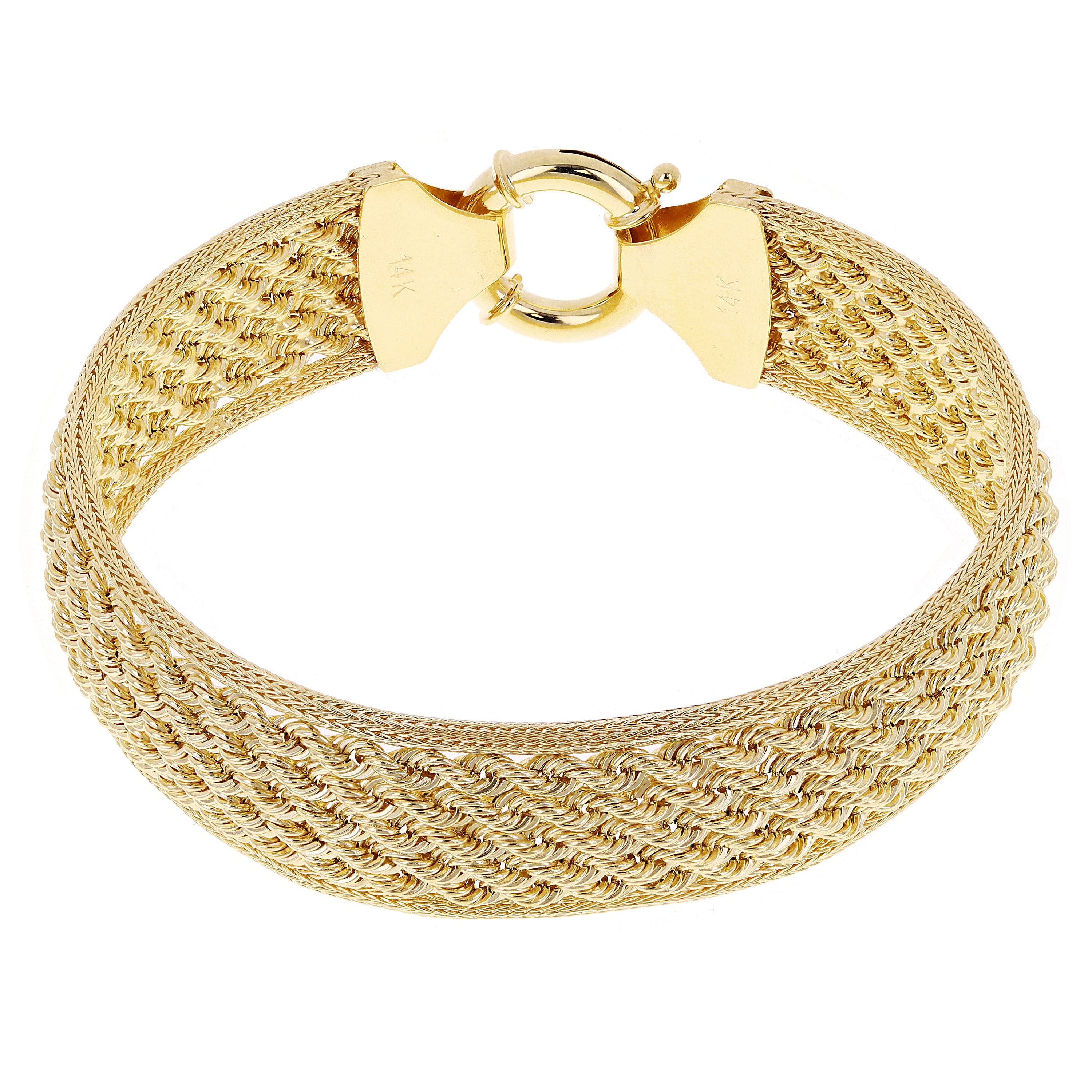 Italian 14k Yellow Gold Multi Strand Rope Chain Bracelet 7.5" 15mm 13.7 grams - 15mm