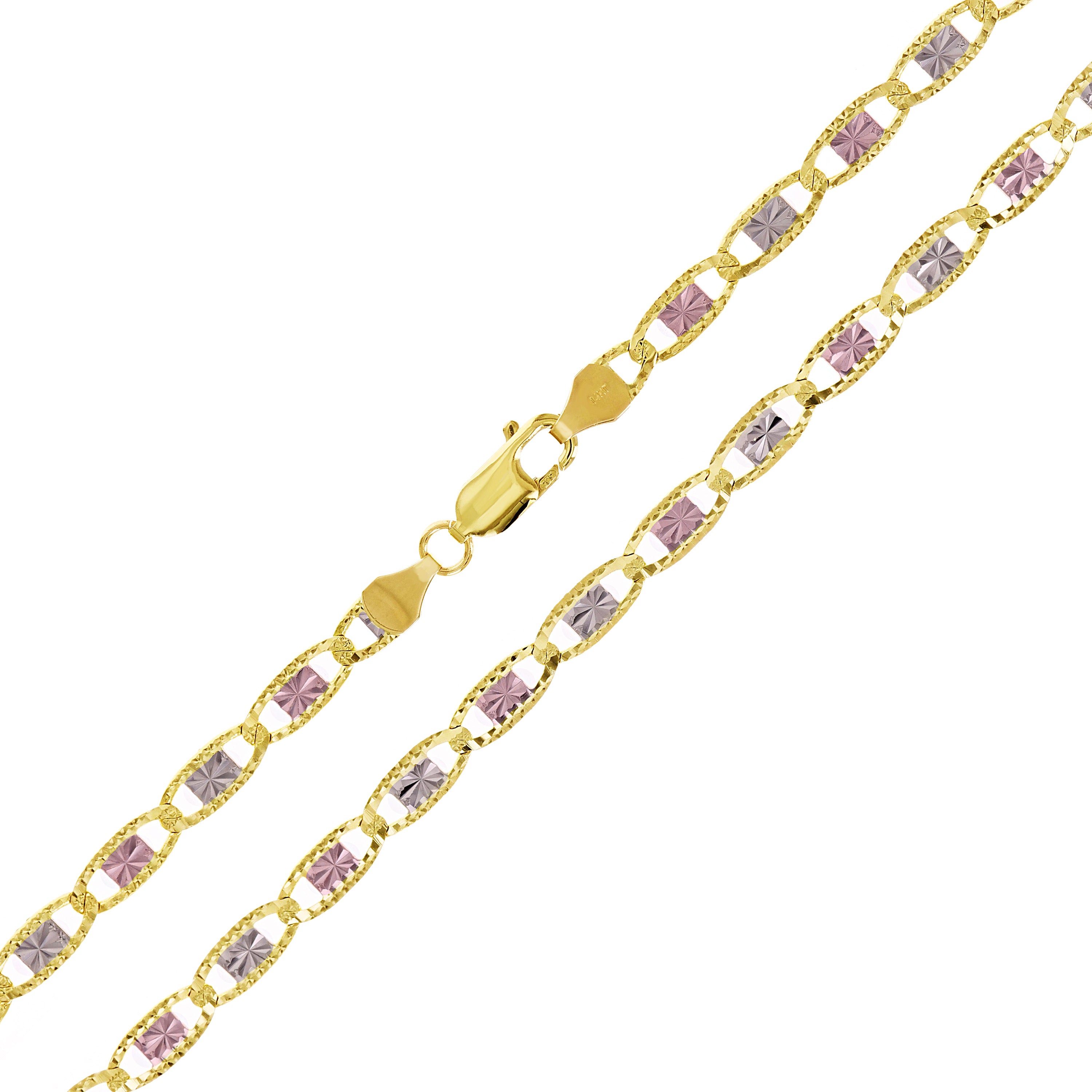Italian 14k Tri-Color Gold Diamond Cut Valentino Chain Necklace 20" 4.8mm 15 grams - 20" 15 grams