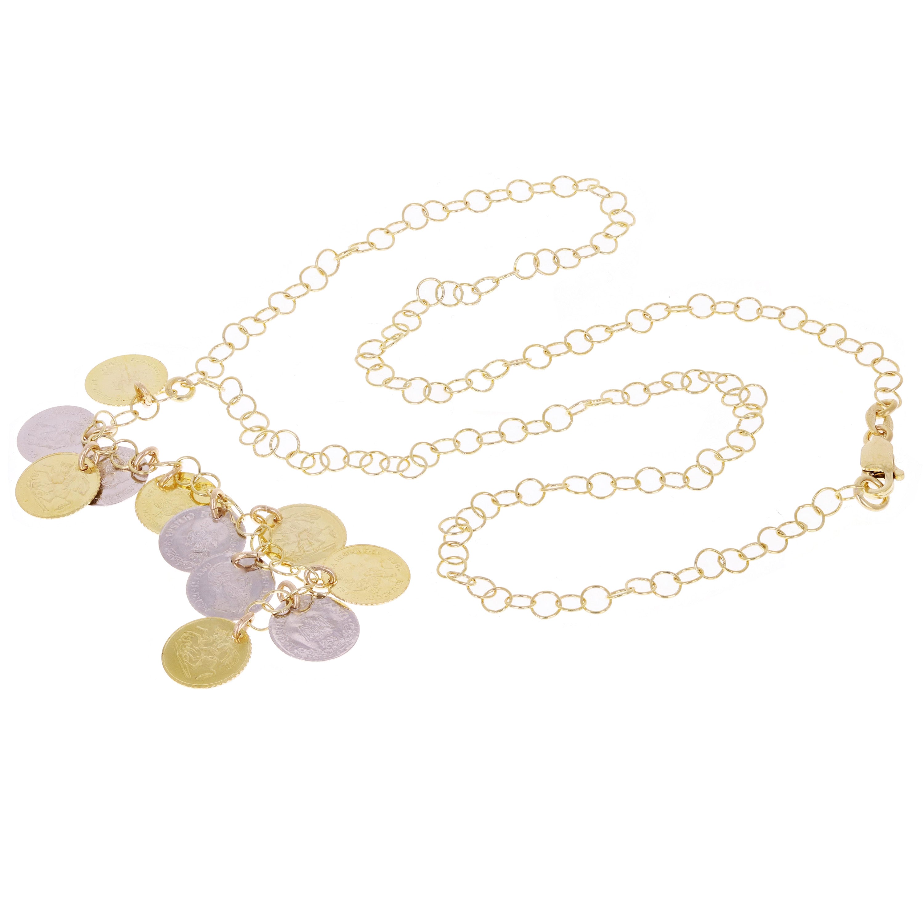 Italian 14k Two Tone Gold COIN Charm Pendant Necklace 18" 6.8 grams