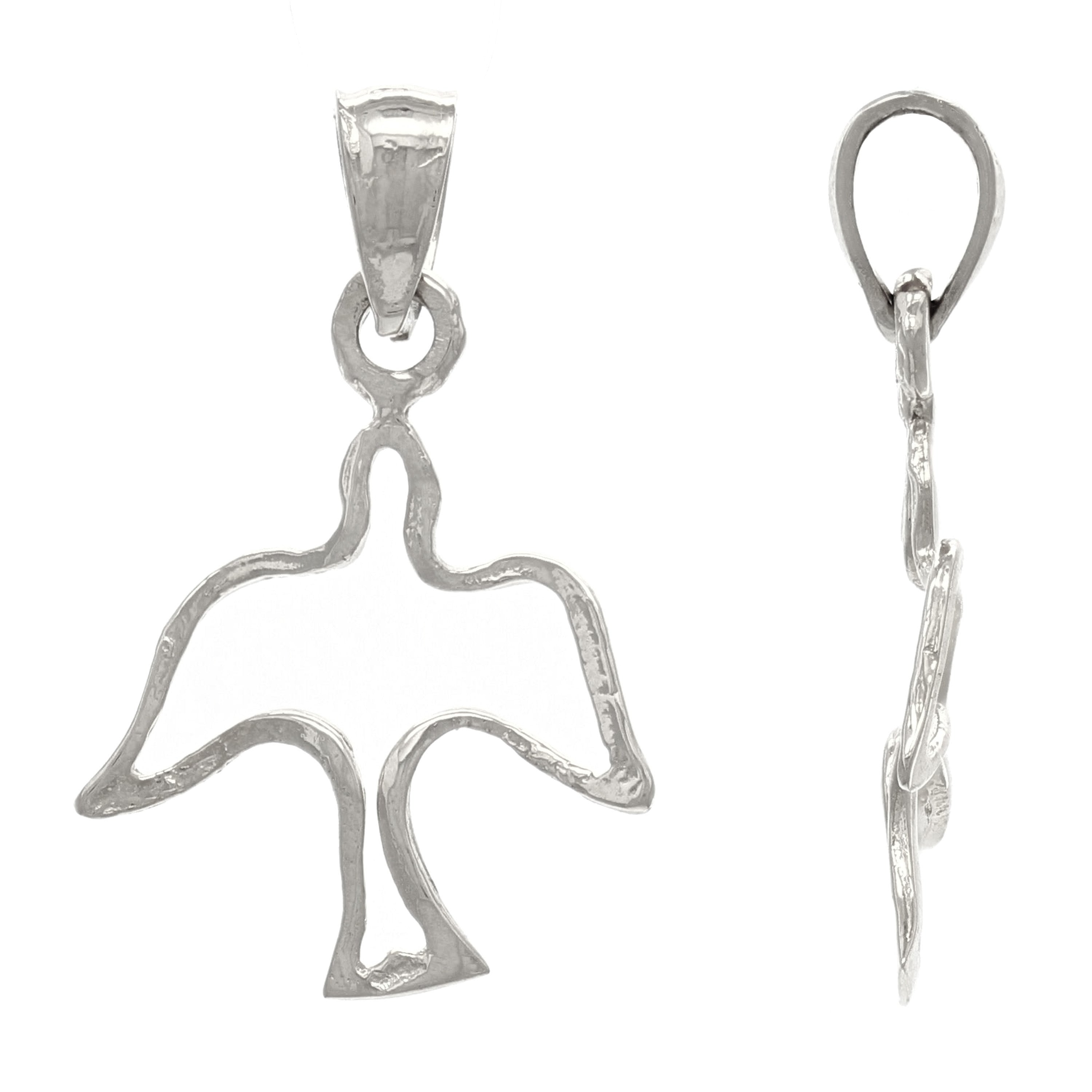 14k White Gold Solid Outline Bird Peace Dove Charm Pendant 0.7 gram - White