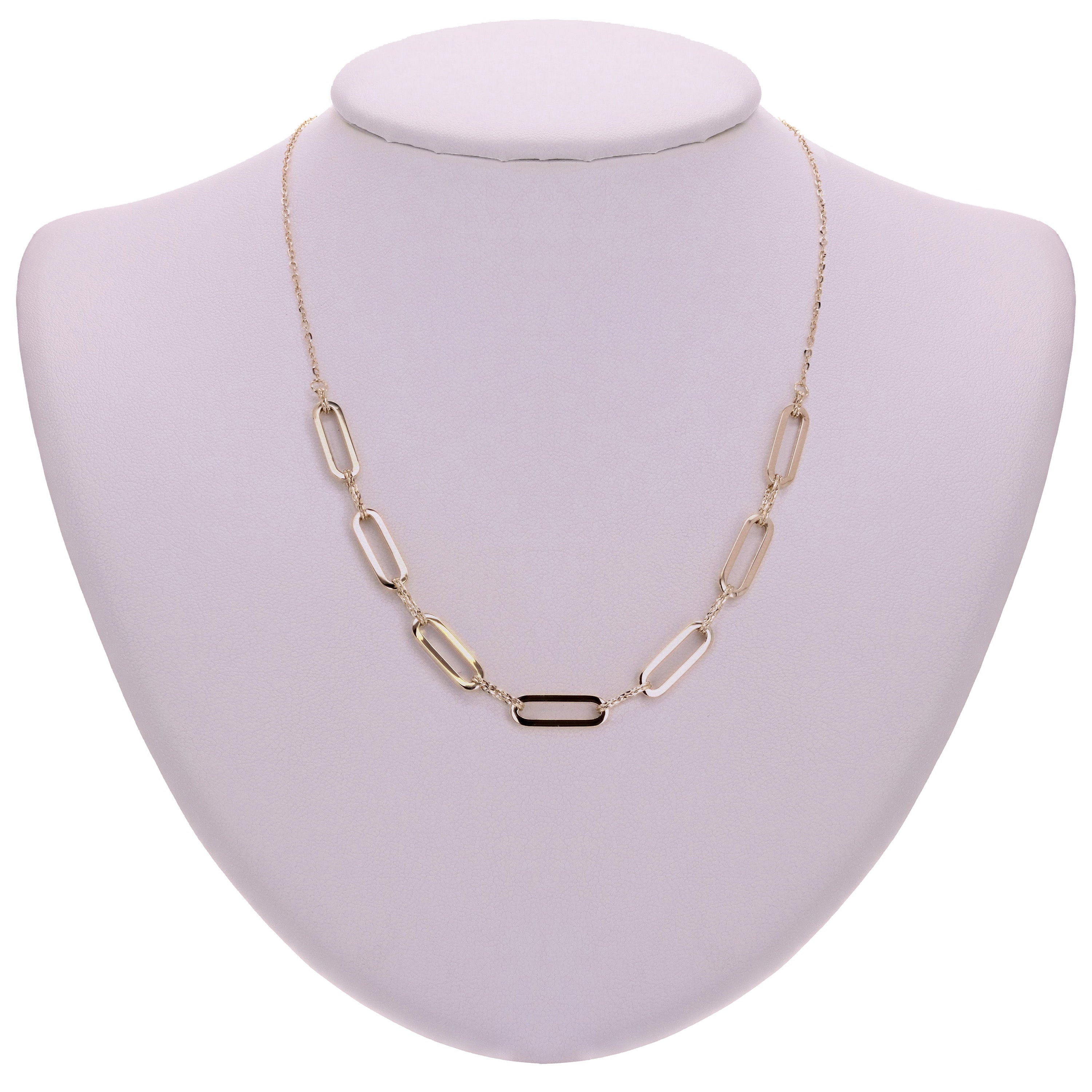 Italian 14k Yellow Gold Paper Clip Link Necklace, Bracelet & Earrings Set 9 grams