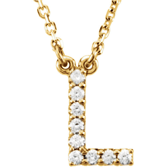 14k Yellow Gold Diamond Initial Letter L Alphabet Rolo Pendant Necklace 18" - Letter L,Yellow
