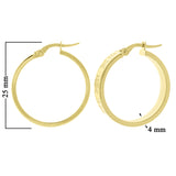 Italian 14k Yellow Gold Roman Numerals Hoop Earrings 1" 4mm 2.5 grams