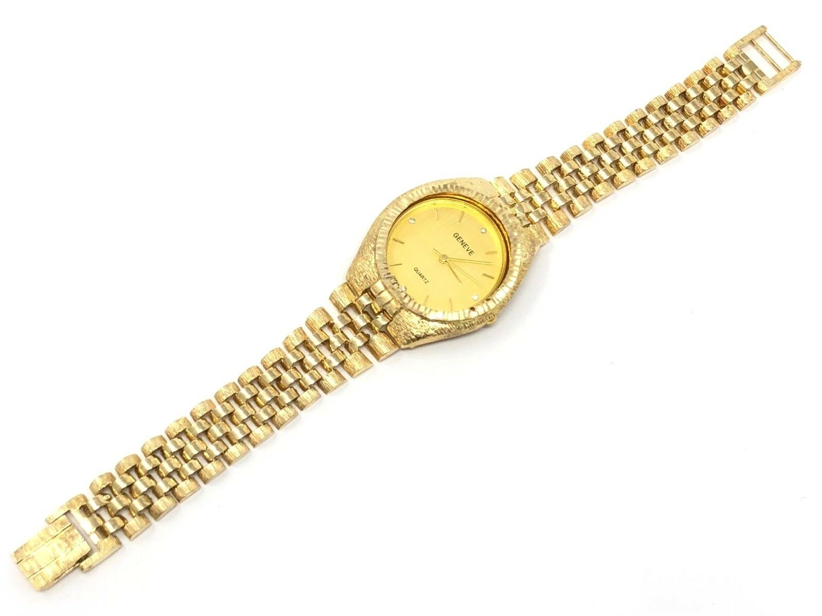 10k Yellow Gold Watch Link Band Bracelet with Geneve Watch 7.5"-8" 46 grams