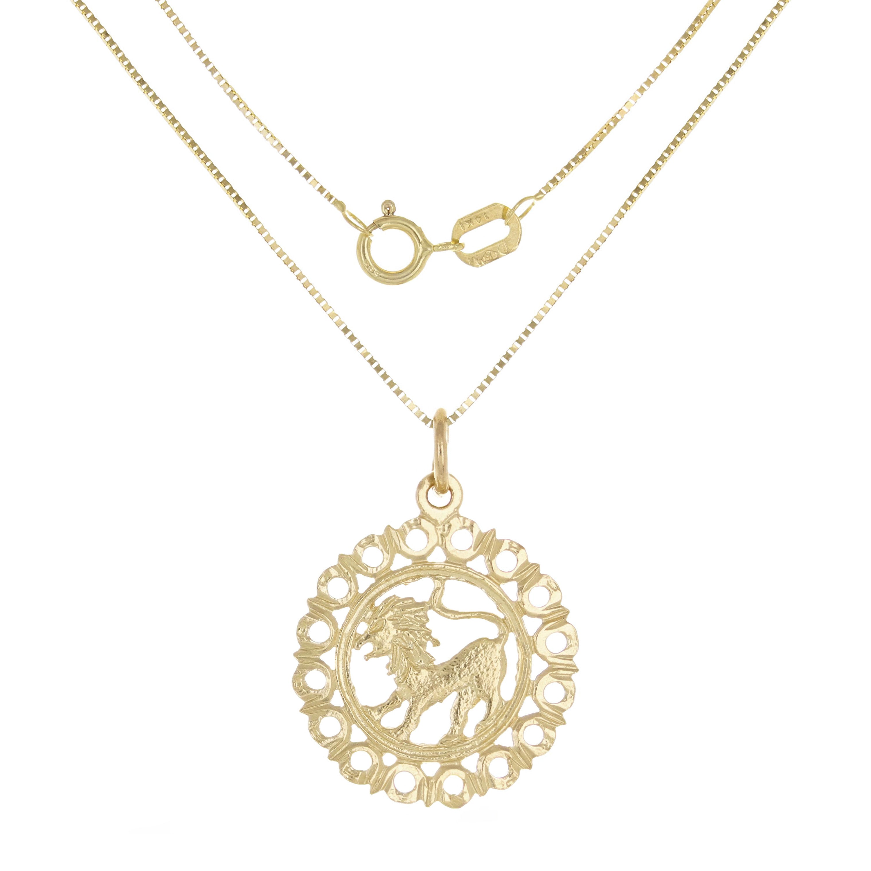 14k Yellow Gold Zodiac Sign Leo Pendant Necklace 18" - Leo,Yellow