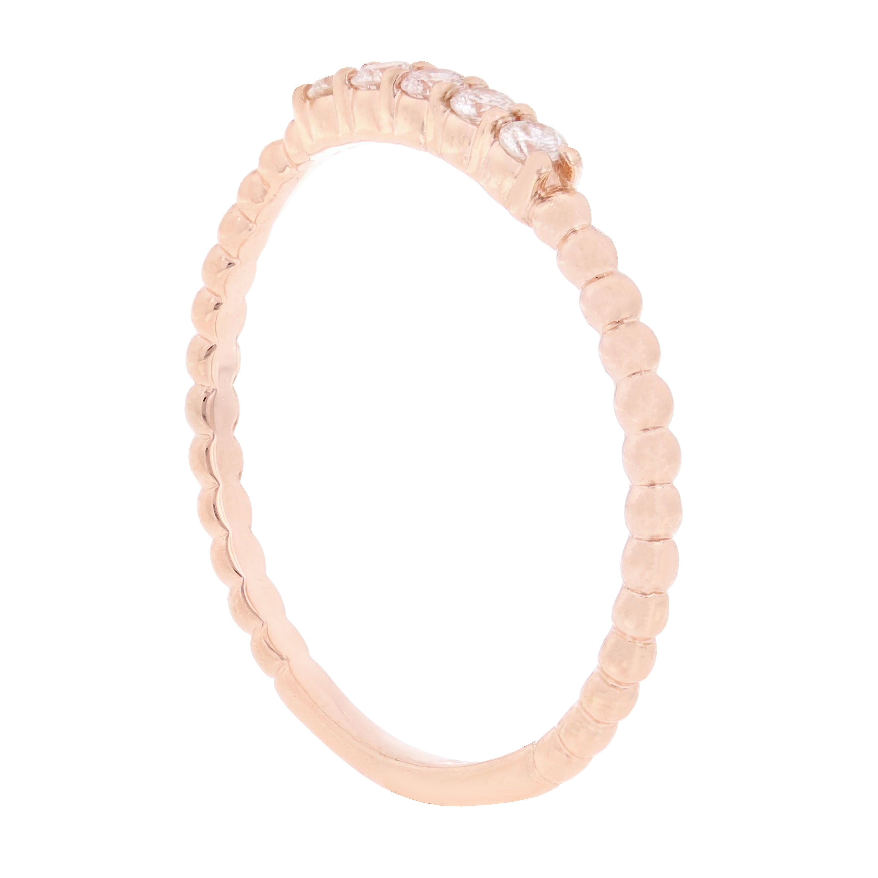 14k Rose Gold 0.15ctw Diamond 4-Stone Slim Beaded Stackable Ring Band Size 6.5 - Rose