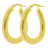 Italian 14k Yellow Gold Flat Tube Tear Drop Hoop Earrings 1.3" 5mm 4.1 grams