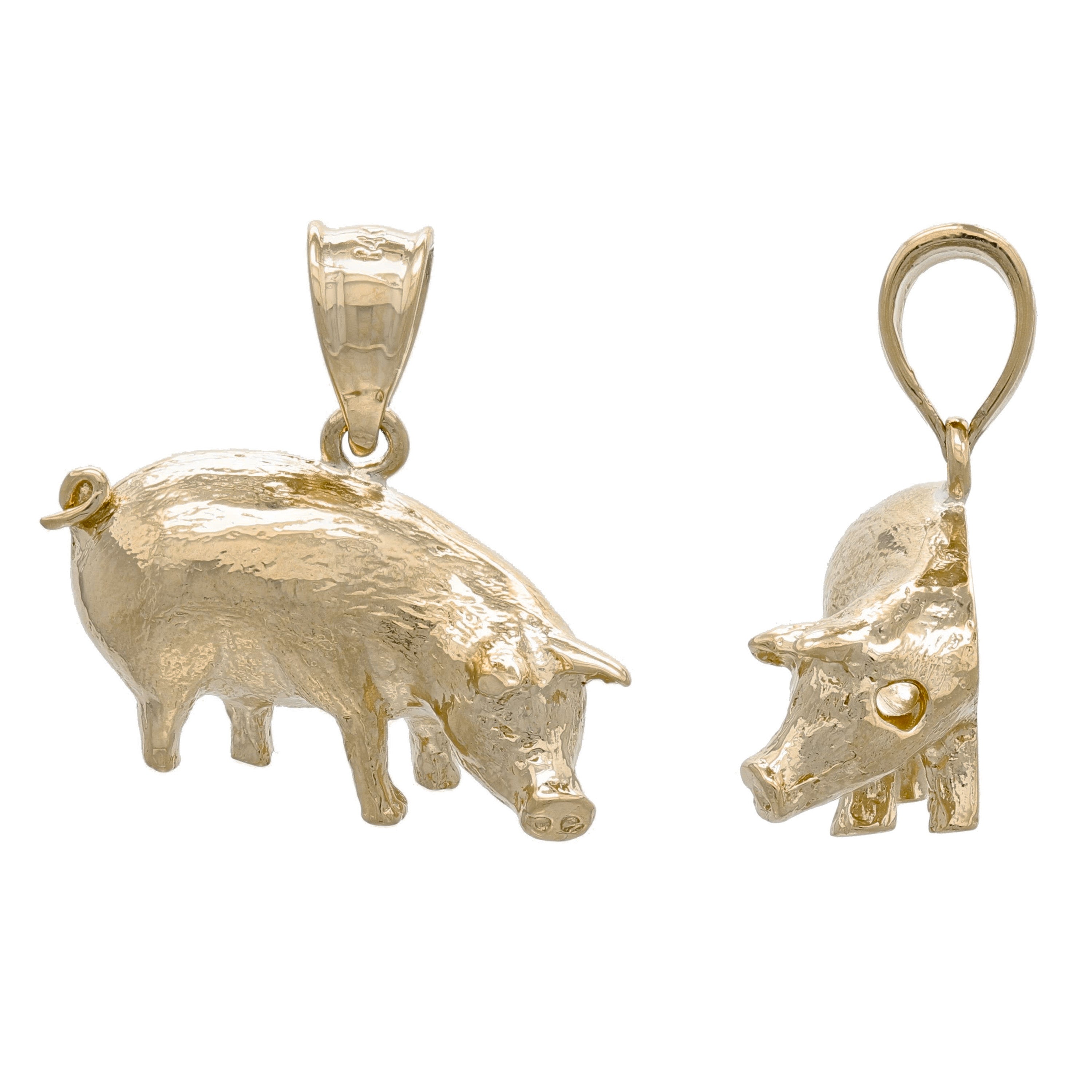 14k Yellow Gold Textured Pig Artisan Charm Pendant - Yellow