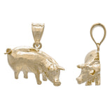 14k Yellow Gold Textured Pig Artisan Charm Pendant - Yellow