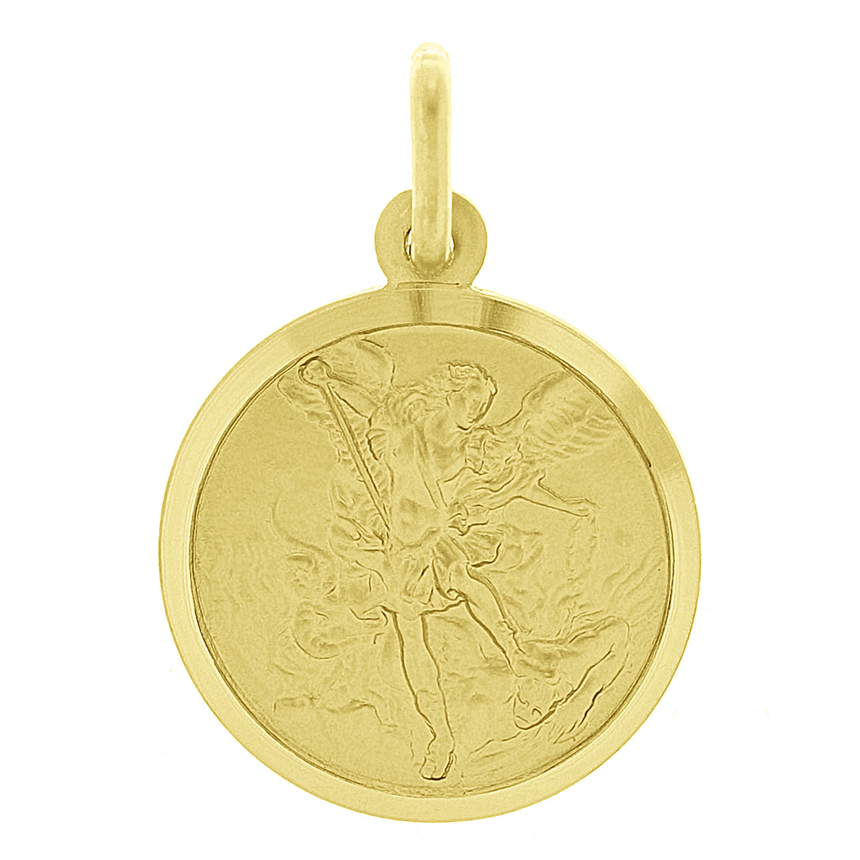 Italian 14k Yellow Gold Solid Saint Michael Medal Charm Pendant 1" 2.7 grams