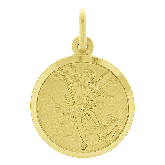 Italian 14k Yellow Gold Solid Saint Michael Medal Charm Pendant 1