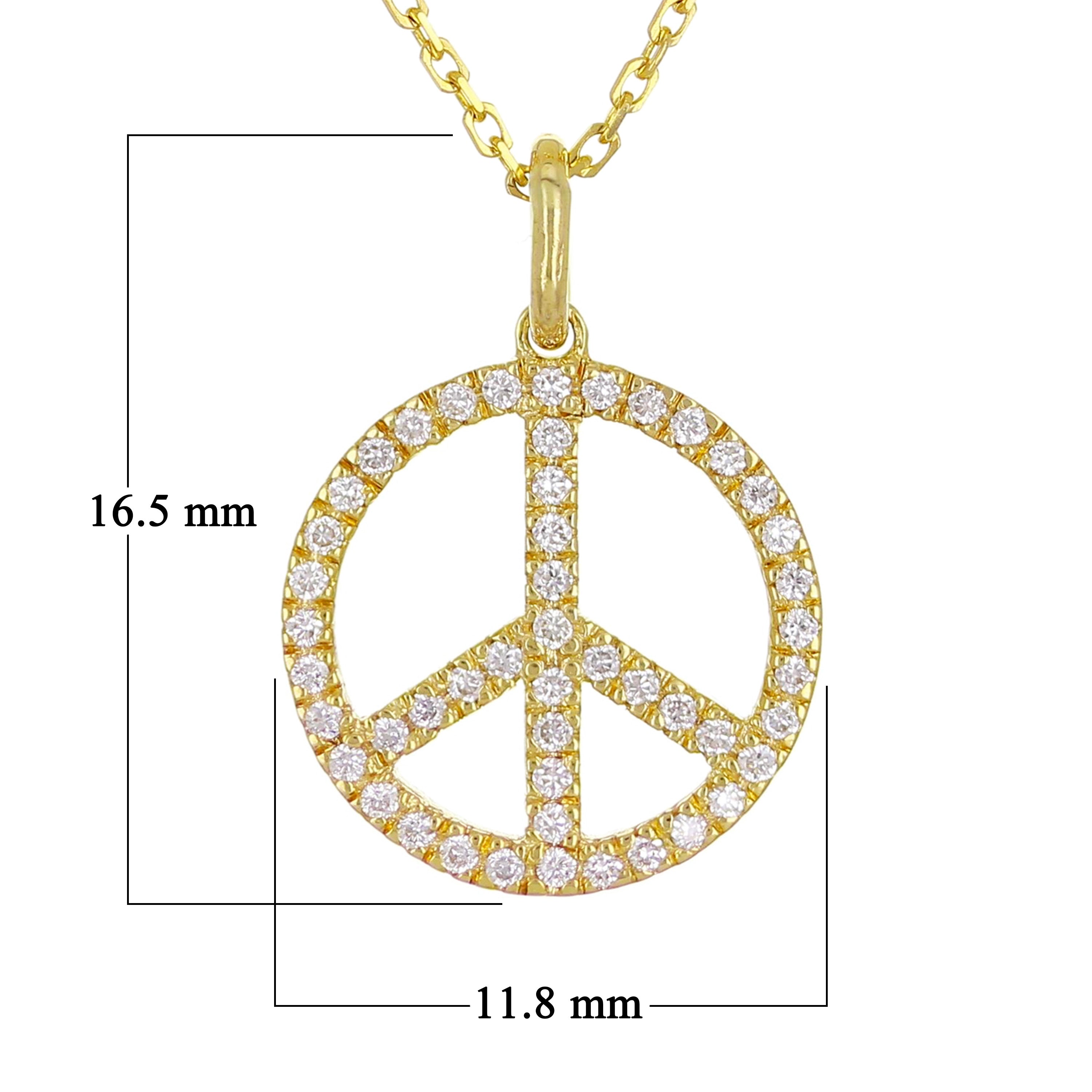 14k Yellow Gold Diamond Peace Sign Pendant Necklace 18" - Yellow
