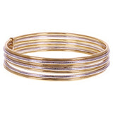 Italian 14k Two-Tone Gold Plain & Textured 7 Days Bangle Bracelet Set 8" 11.3g