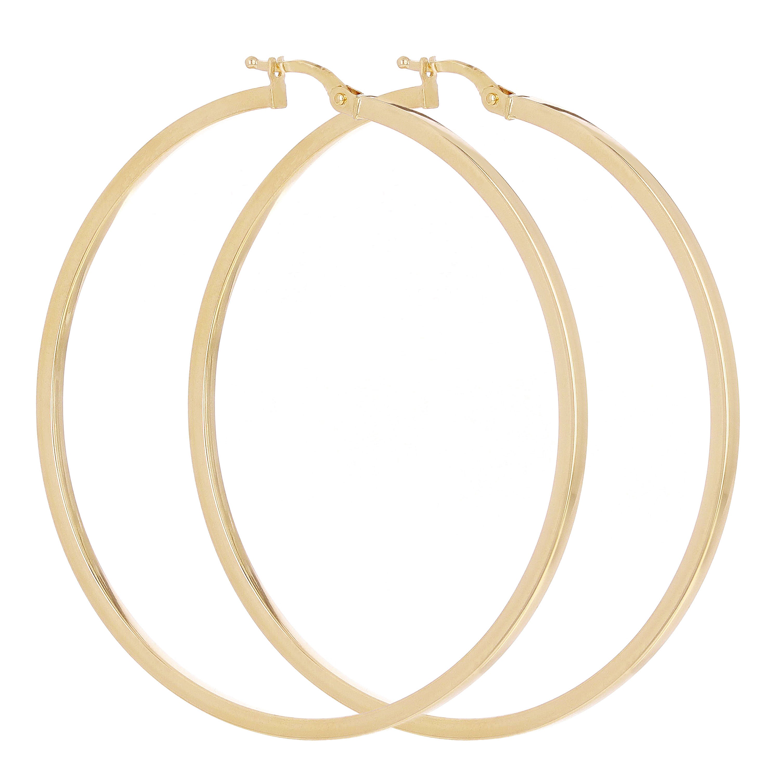 Italian 14k Yellow Gold Flat Tube Hollow Hoop Earrings 2.6" 2mm  4.4 grams