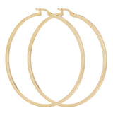 Italian 14k Yellow Gold Flat Tube Hollow Hoop Earrings 2.6" 2mm  4.4 grams