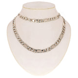 Men's 14k White Gold Solid Figaro Chain Necklace 20" 9.7mm 58 grams - White,20"