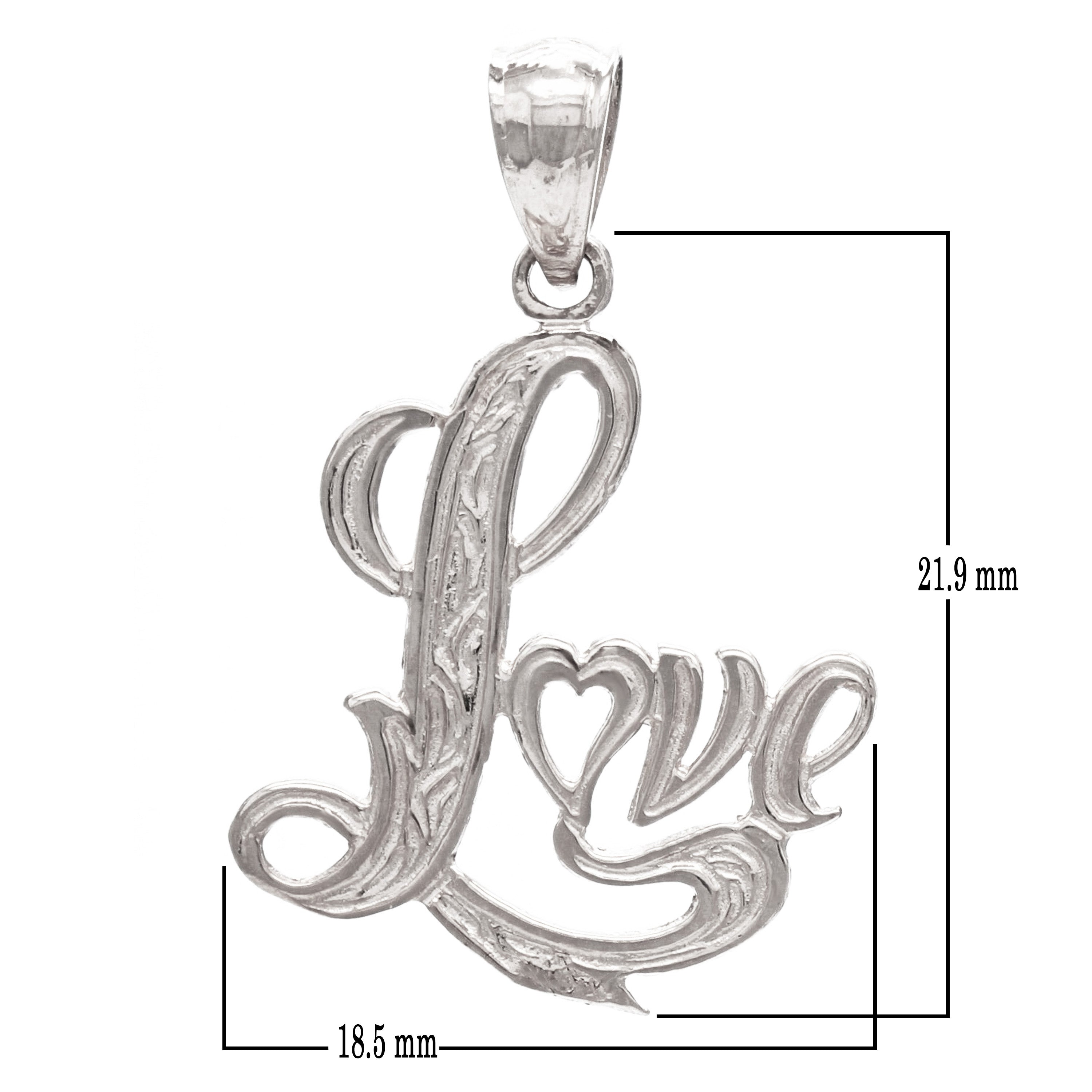 14k White Gold Solid Filigree Love Charm Pendant 1" 1.2gram - White