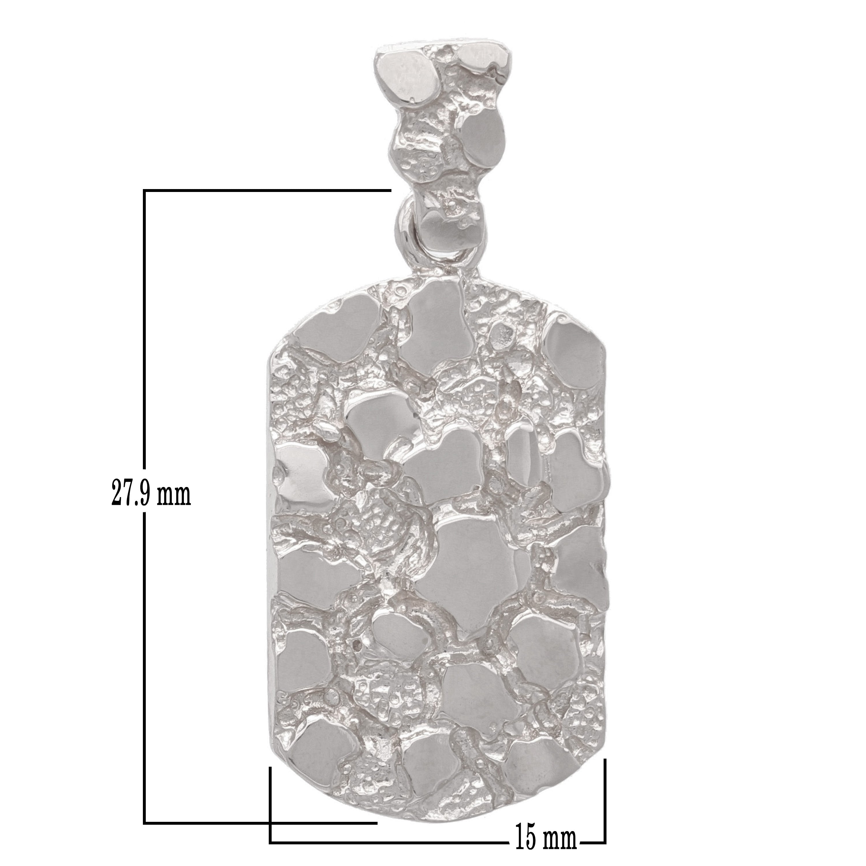 14k White Gold Solid Rectangle Nugget Charm Pendant 1.35" 6.4 grams - White