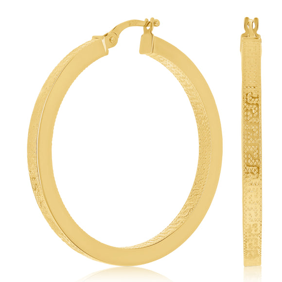 Italian 14k Yellow Gold Greek Key Hollow Hoop Earrings 36.9mm 3.6 grams