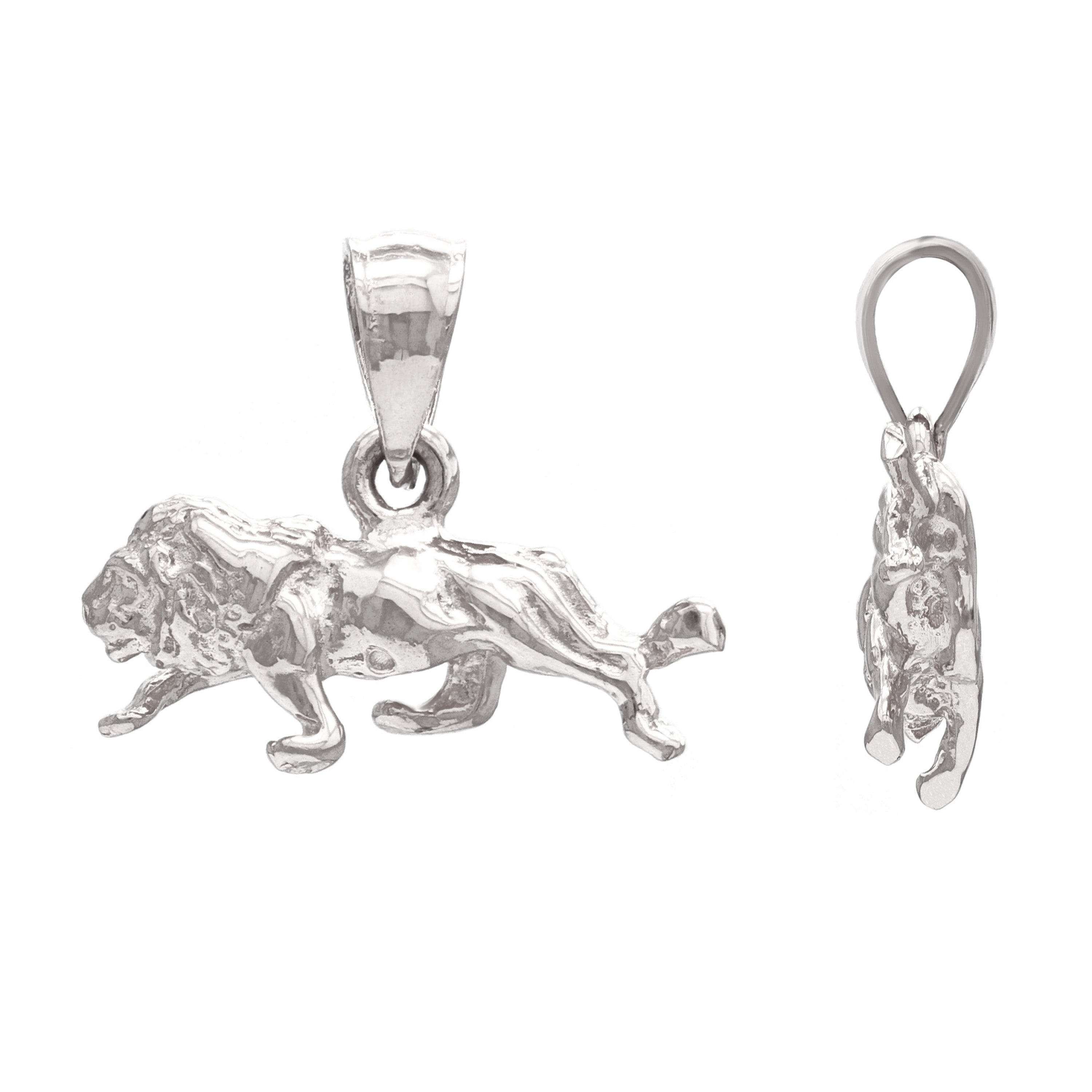 14k White Gold Solid Animal 3D Lion Animal Charm Pendant 2.5 grams - White