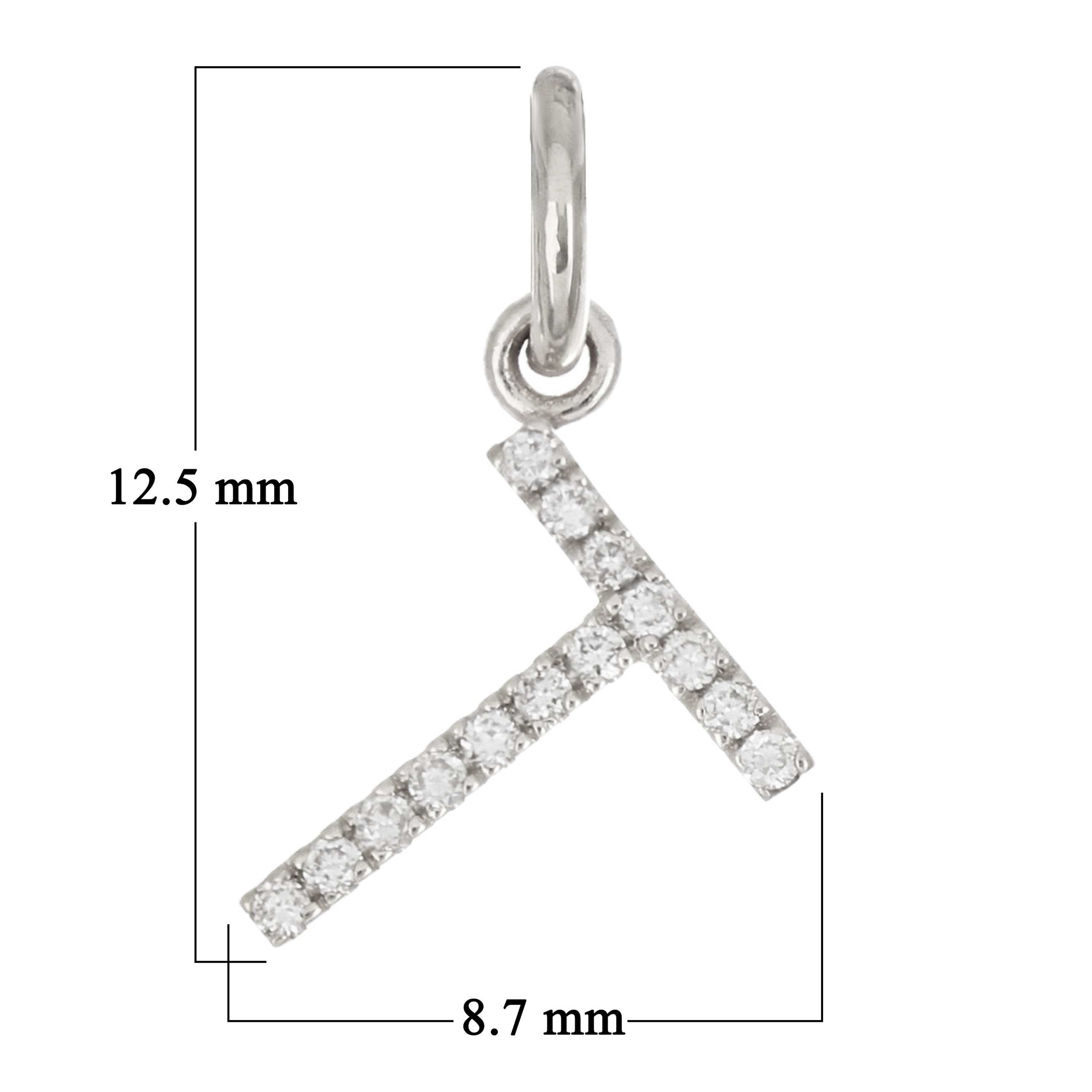 14k White Gold Diamond Initial Letter T Charm Pendant - Letter T,White