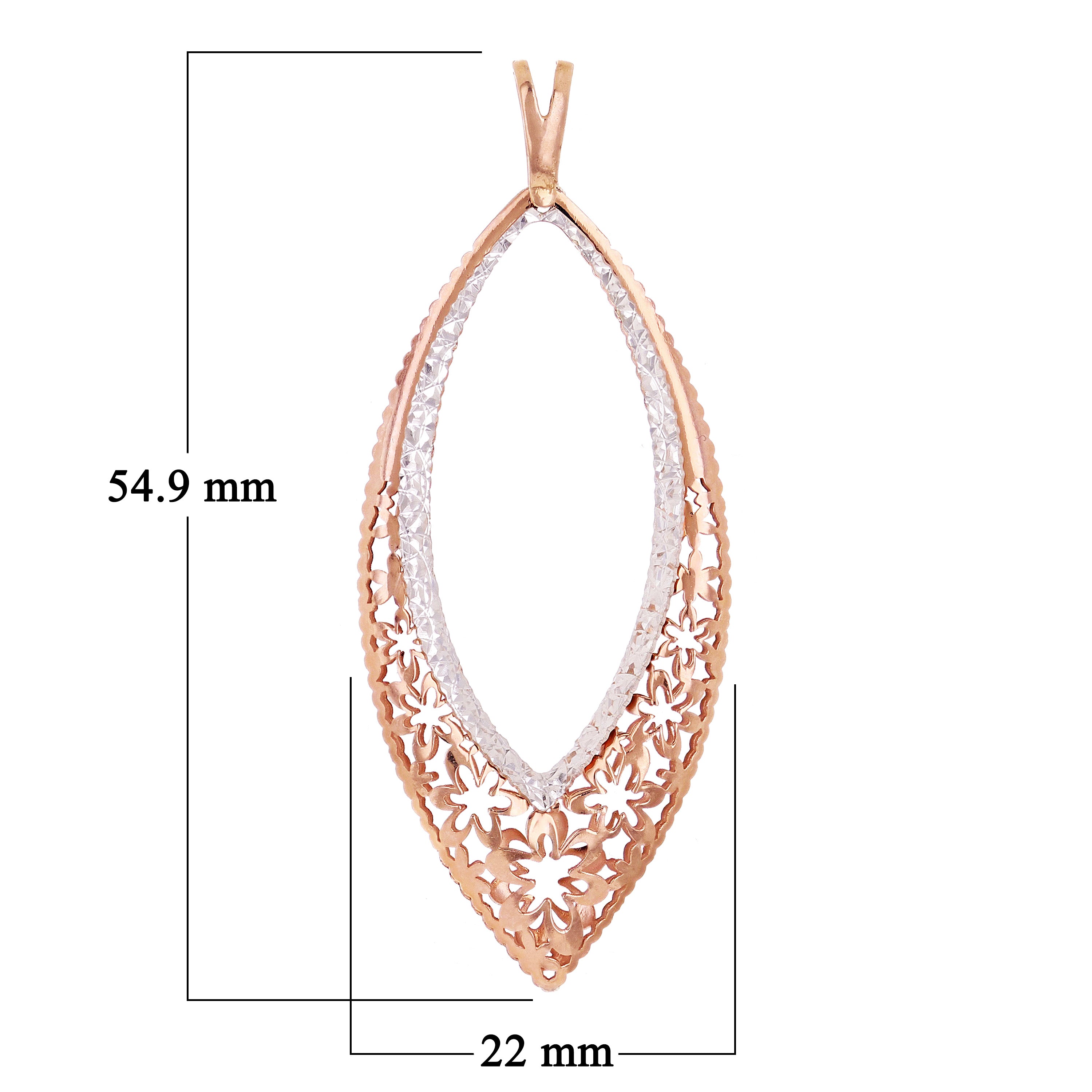 14k Two Tone Gold Long Diamond Cut Oval Filigree Charm Pendant 2.15" 2.5g