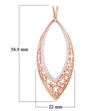 14k Two Tone Gold Long Diamond Cut Oval Filigree Charm Pendant 2.15" 2.5g