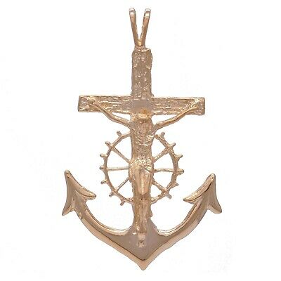 10k Rose Gold Jesus Crucifix Wheel Mariners Anchor Cross Pendant 1.85" 4.7 grams