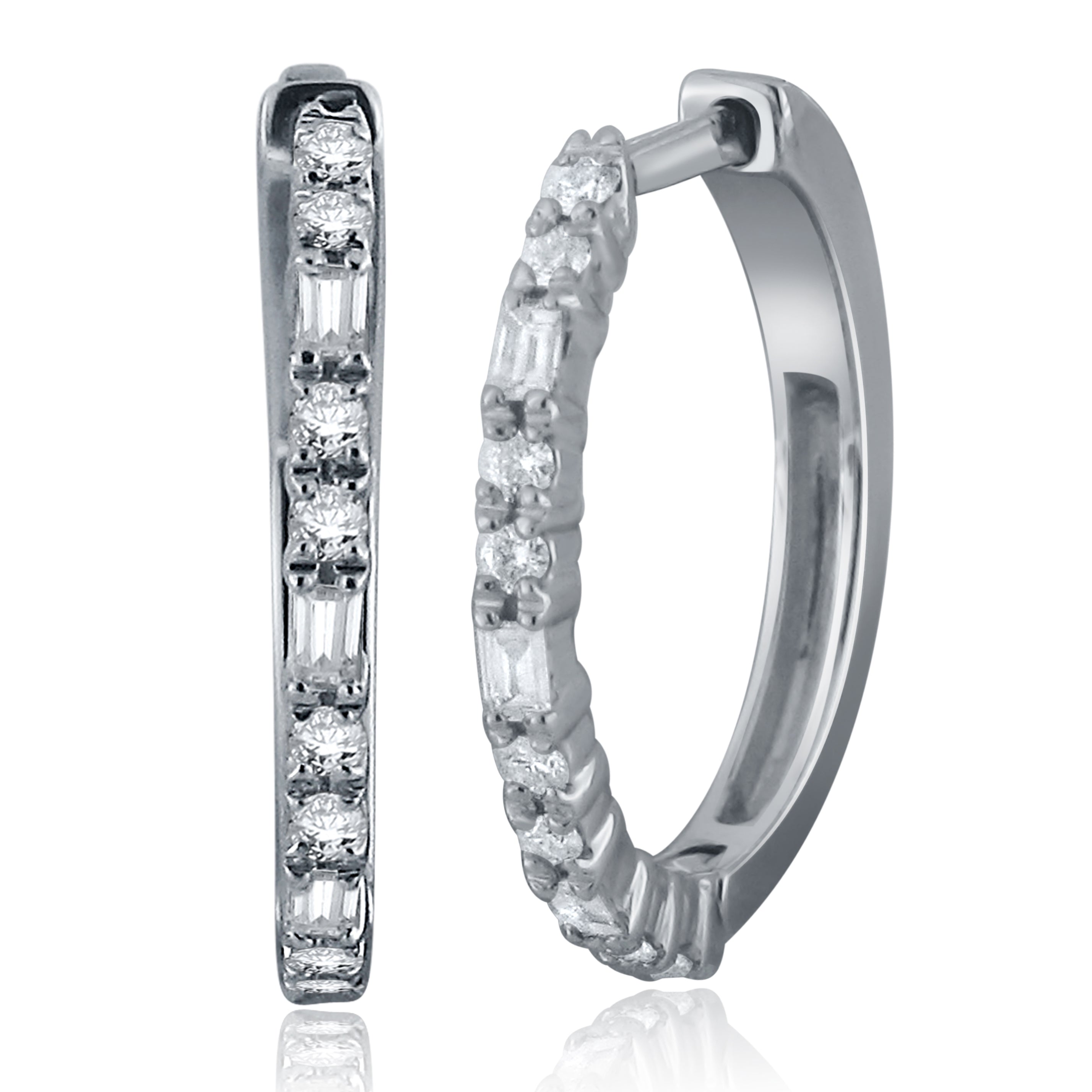 14k White Gold 1/4 ctw Diamond Hoop Earrings